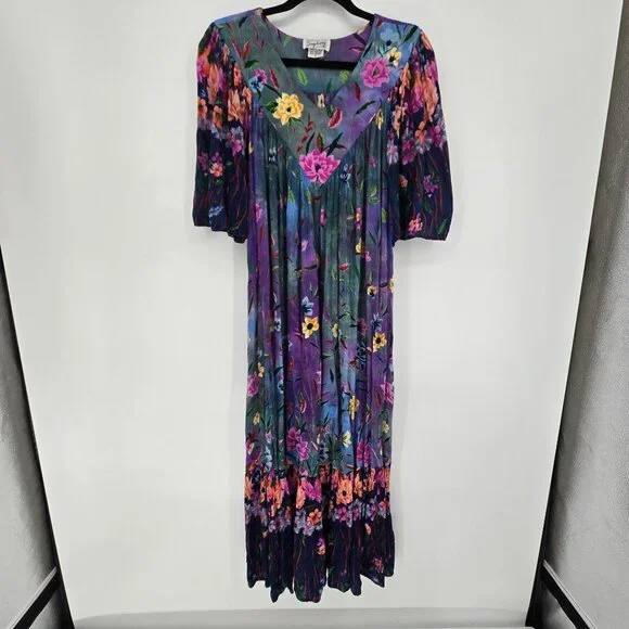 Styled by Saybury vintage small gauzy floral boho prairie short sleeve maxi - Picture 9 of 9